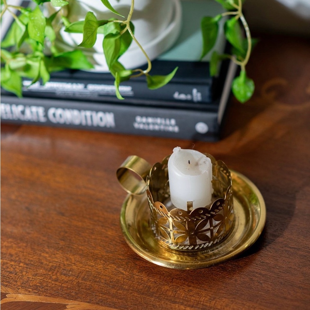 Gold Candle Holder with Removable Glass Cover